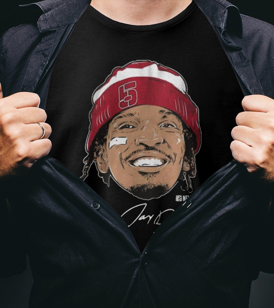 Jayden Daniels Face Bandage Signature NFLPA Number 5 Beanie T-Shirt