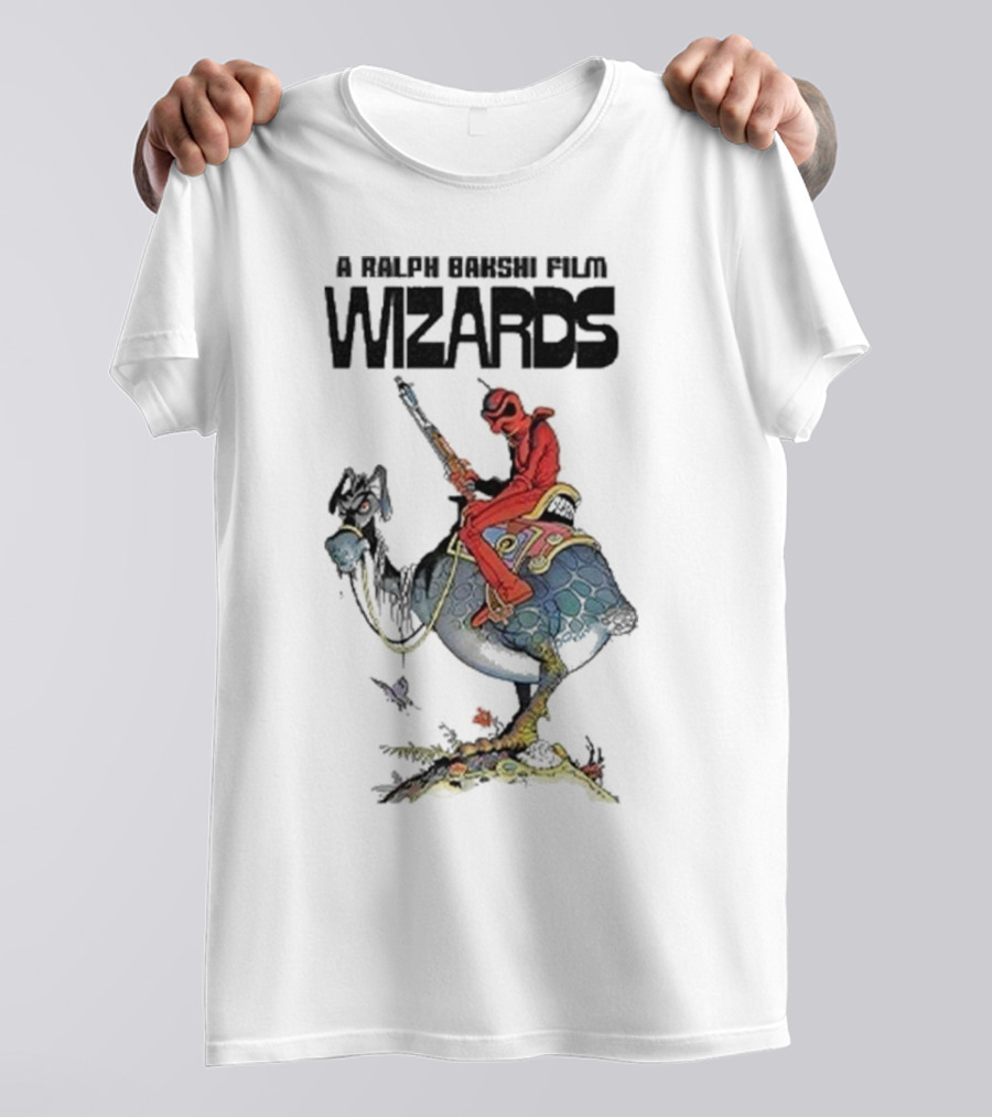 A Ralph Bakshi Film Wizards Fantasy Creature Rider With Staff And Helmet T-Shirt