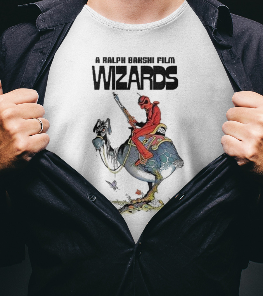 A Ralph Bakshi Film Wizards Fantasy Creature Rider With Staff And Helmet T-Shirt