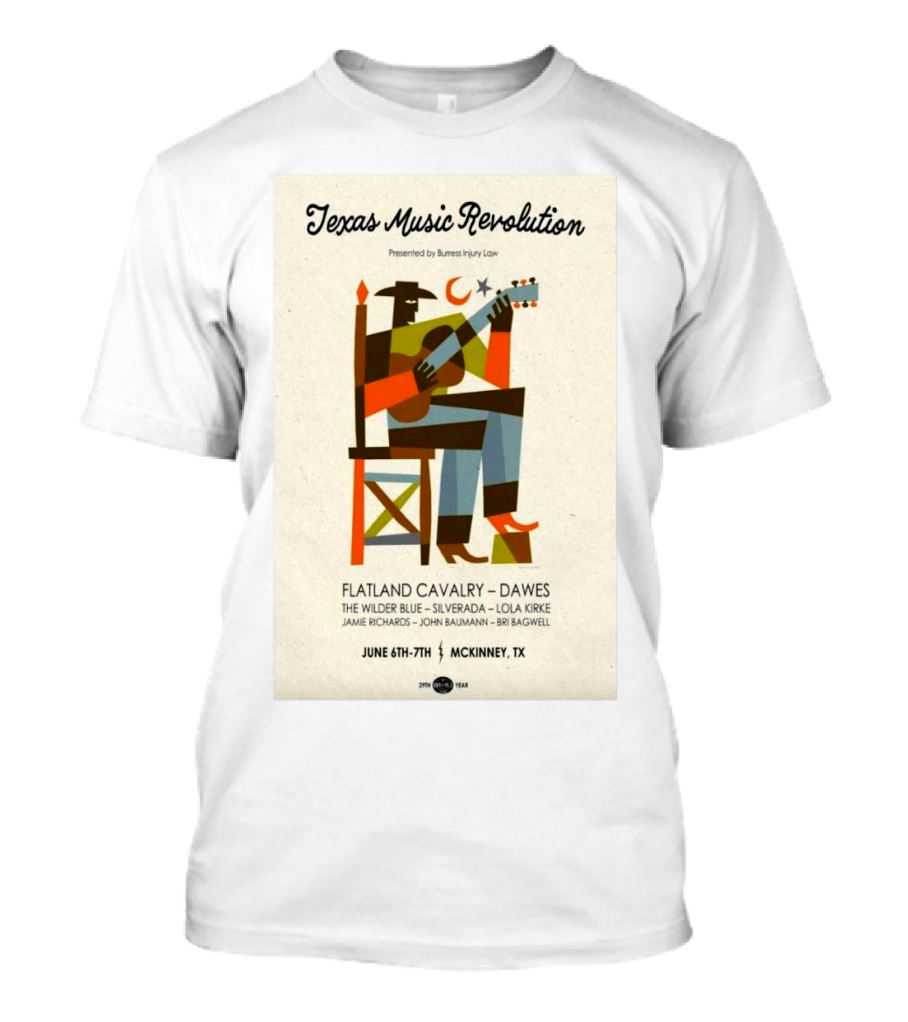 Texas Music Revolution McKinney June 6th-7th 2025 Featuring Flatland Cavalry Dawes The Wilder Blue Silverado Lola Kirke T-Shirt