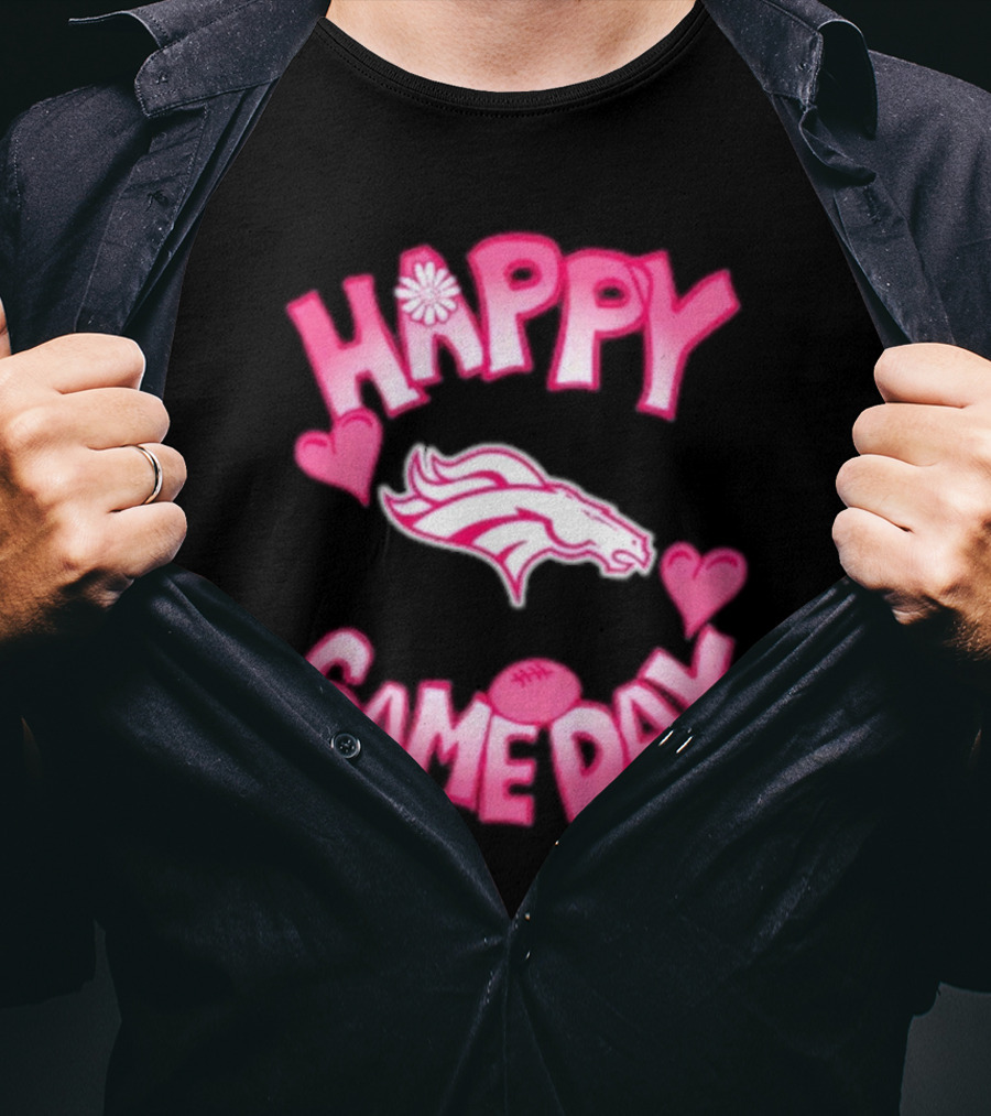 Valentine’s Day Happy Gameday Denver Broncos 2025 Football Hearts T-Shirt