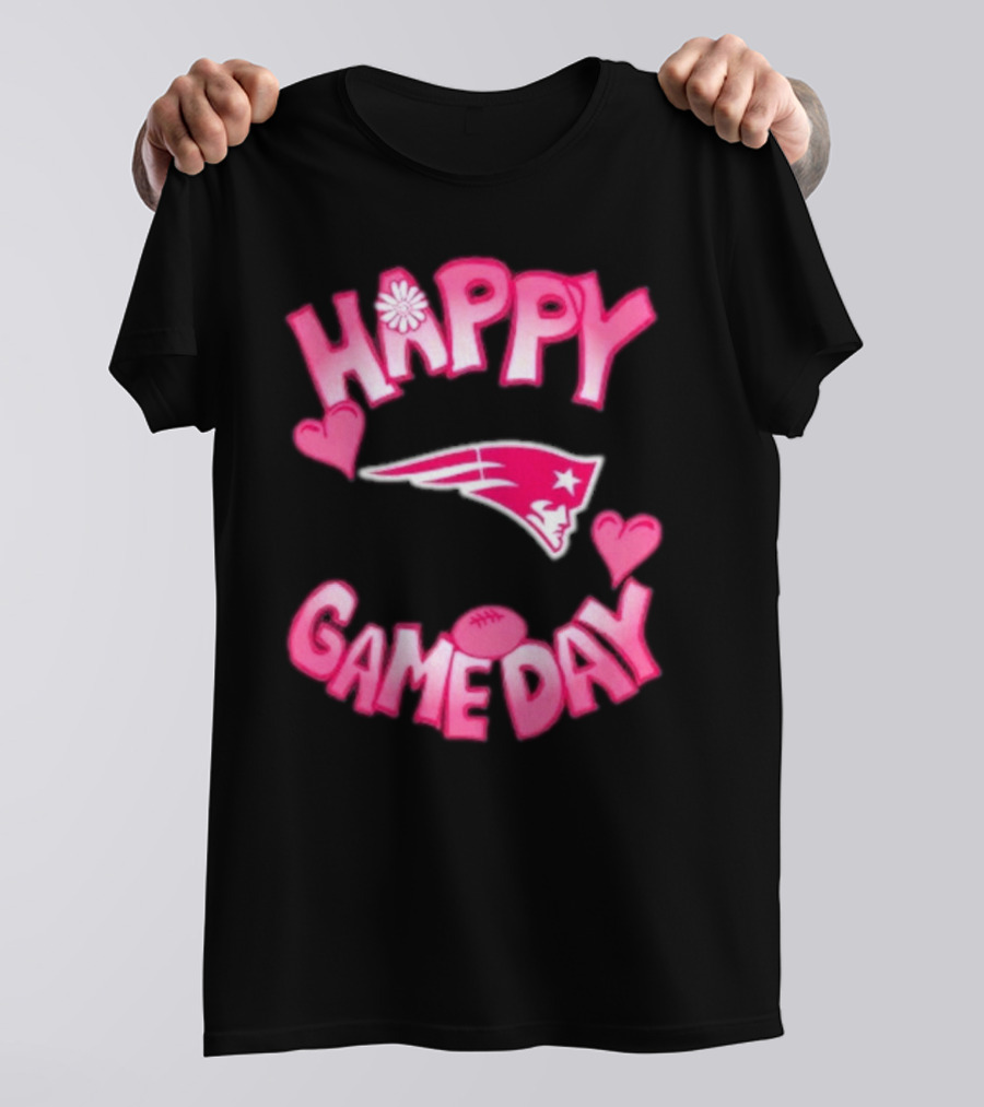 Valentine’s Day New England Patriots Happy Gameday 2025 With Hearts And Football T-Shirt