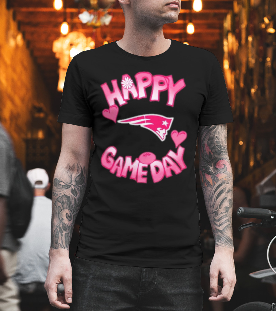 Valentine’s Day New England Patriots Happy Gameday 2025 With Hearts And Football T-Shirt