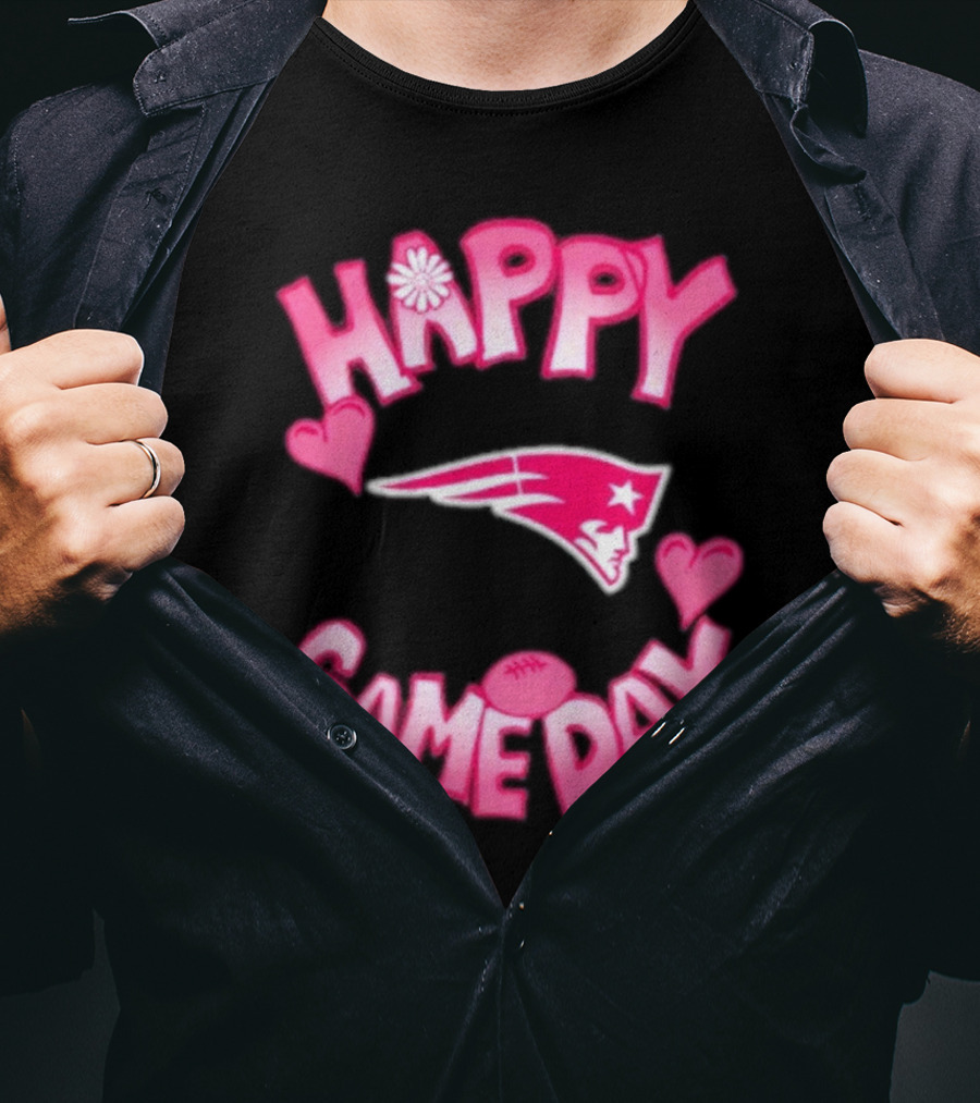 Valentine’s Day New England Patriots Happy Gameday 2025 With Hearts And Football T-Shirt