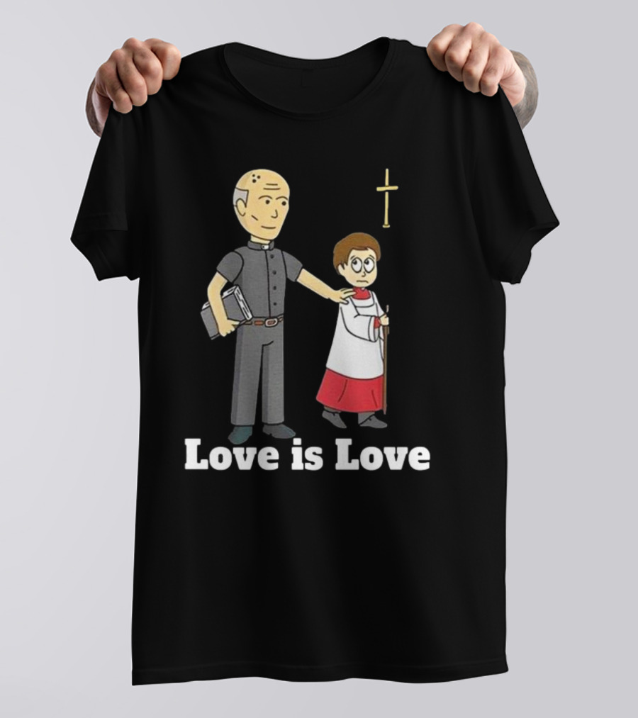 Love Is Love Priest Cartoon With Cross And Child T-Shirt