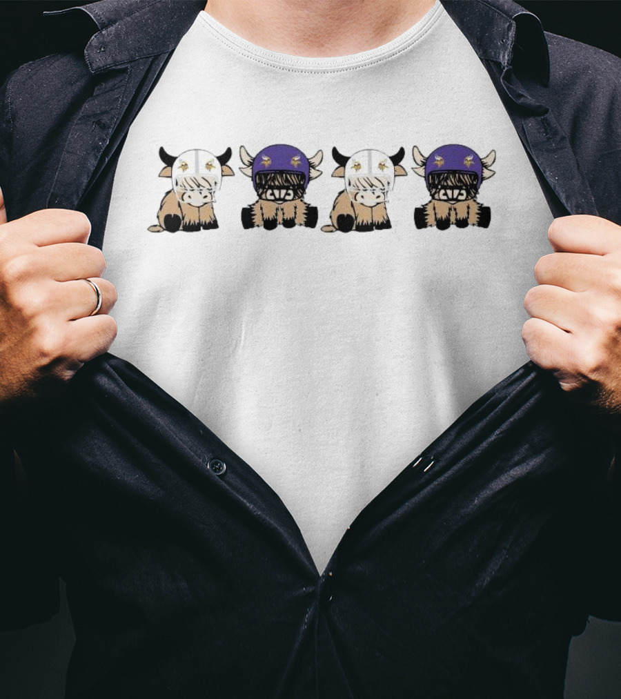 Minnesota Vikings Highland Cow Helmet T-Shirt