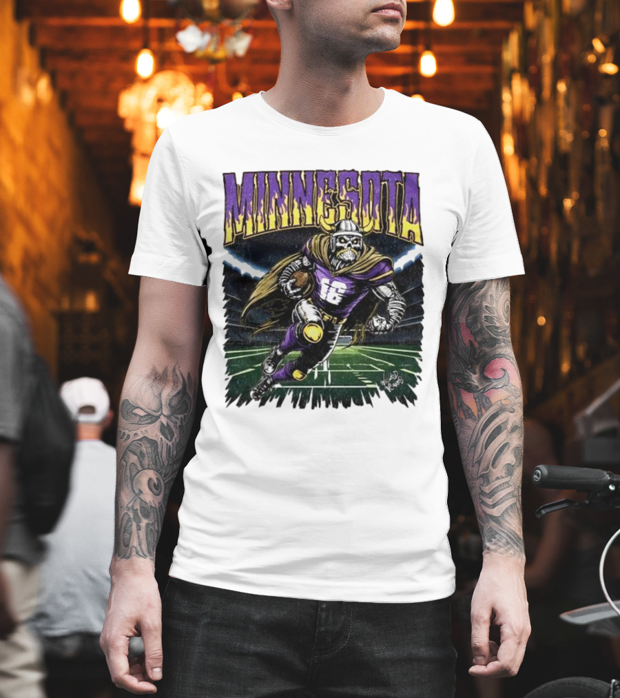 Minnesota Vikings Skeleton Player Football Run T-Shirt
