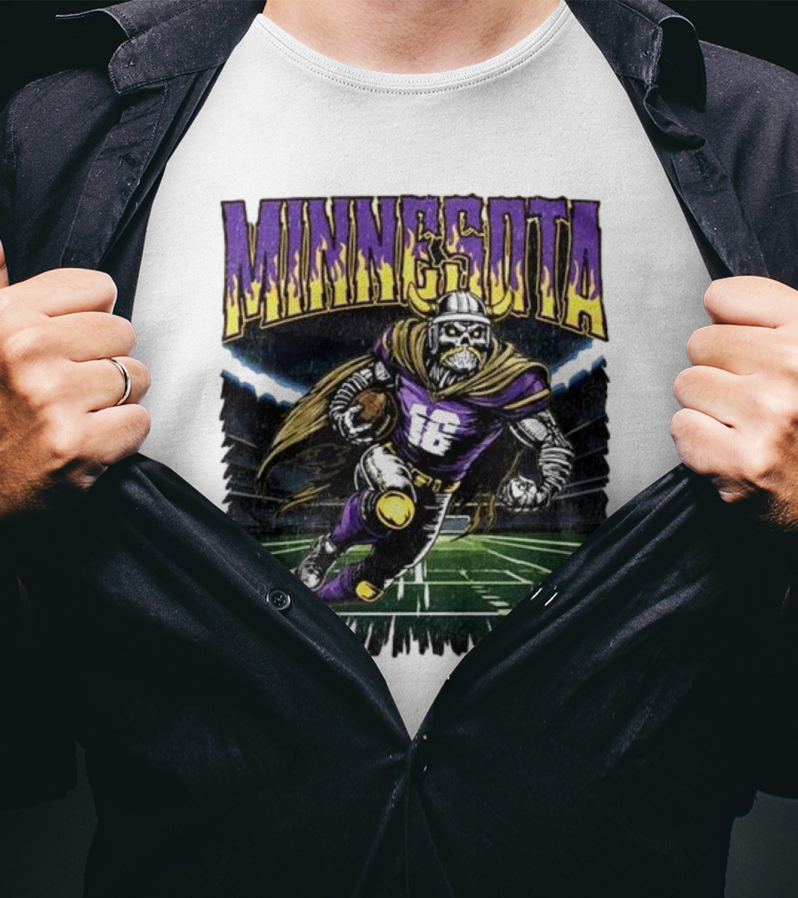 Minnesota Vikings Skeleton Player Football Run T-Shirt
