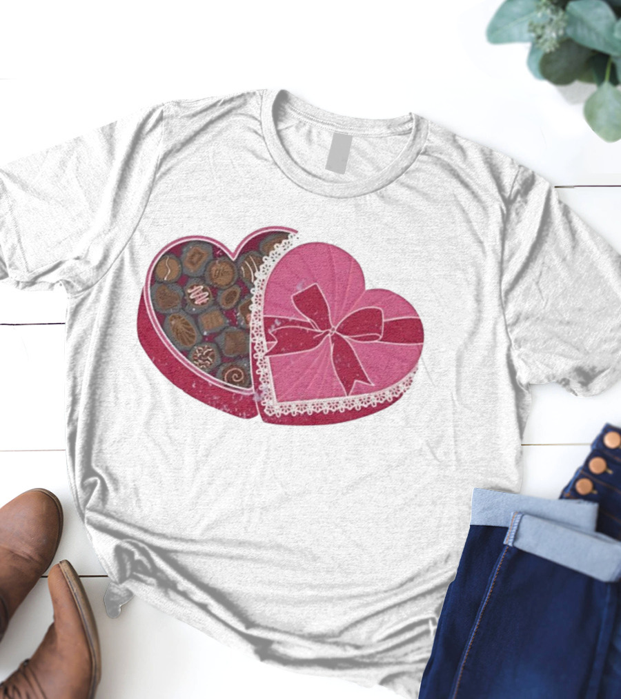 Heart Shaped Box Of Chocolates With Lace And Bow T-Shirt
