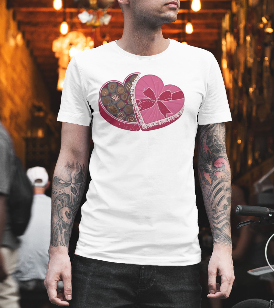 Heart Shaped Box Of Chocolates With Lace And Bow T-Shirt