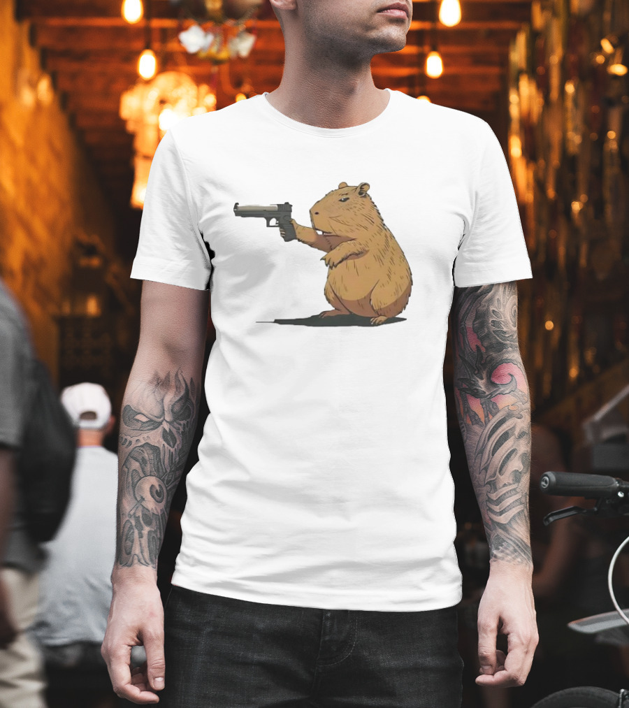 Capybara Holding A Gun In A Humorous Pose T-Shirt