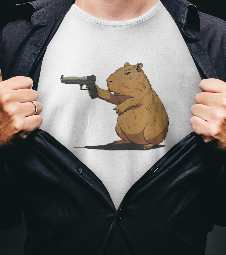 Capybara Holding A Gun In A Humorous Pose T-Shirt