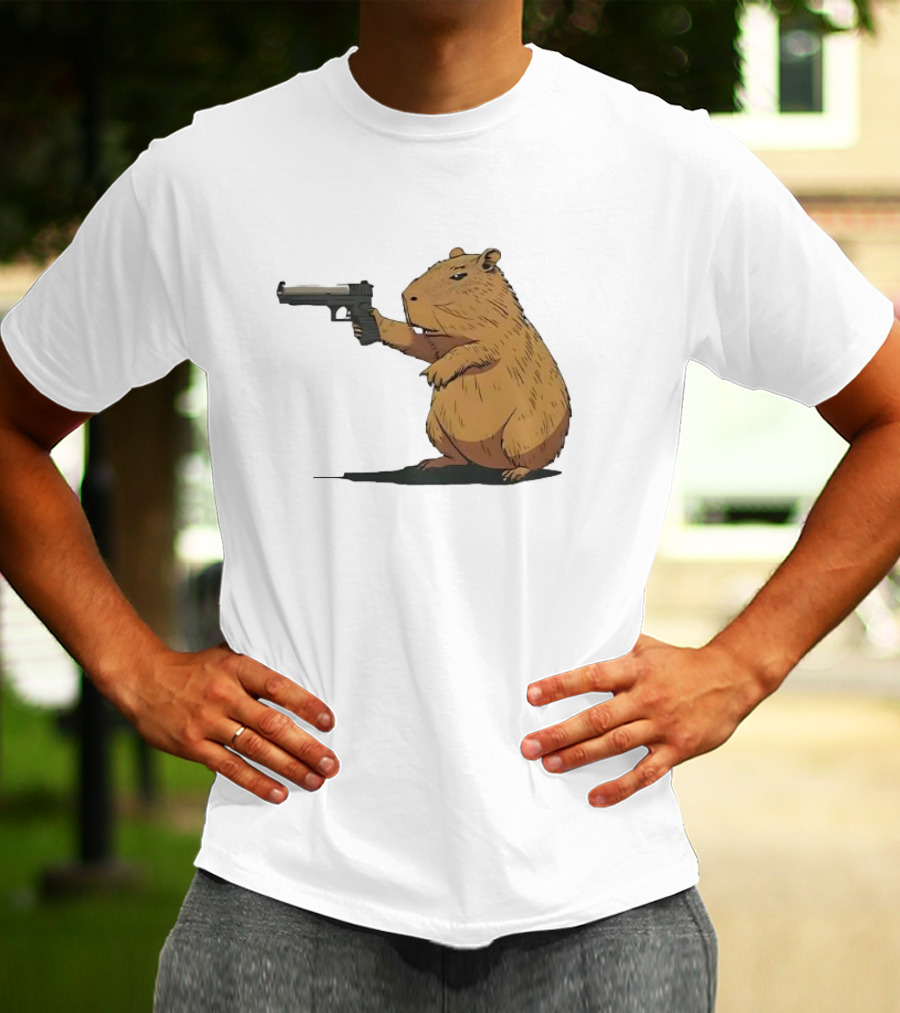 Capybara Holding A Gun In A Humorous Pose T-Shirt