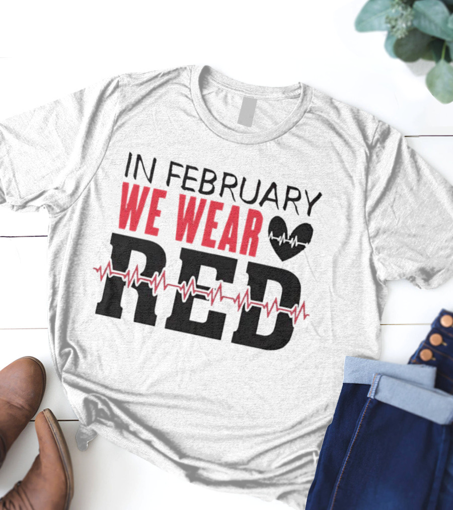 In February We Wear Red Heartbeat Motif T-Shirt