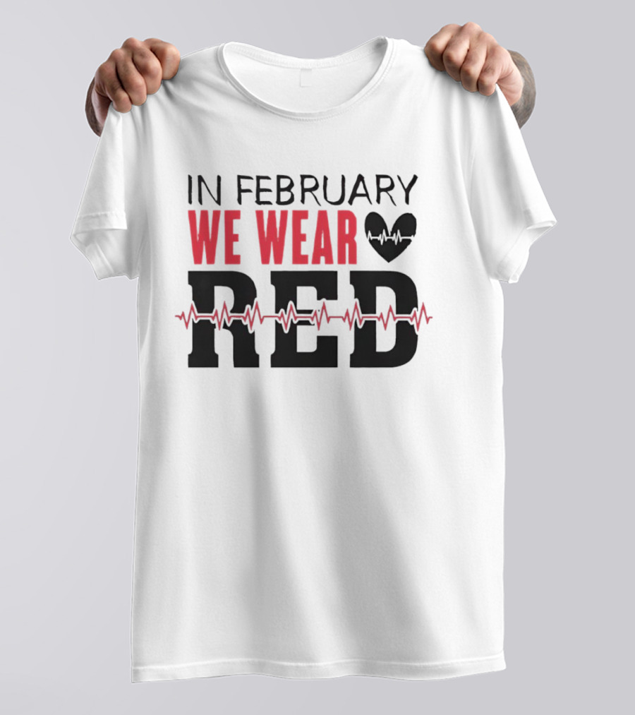 In February We Wear Red Heartbeat Motif T-Shirt