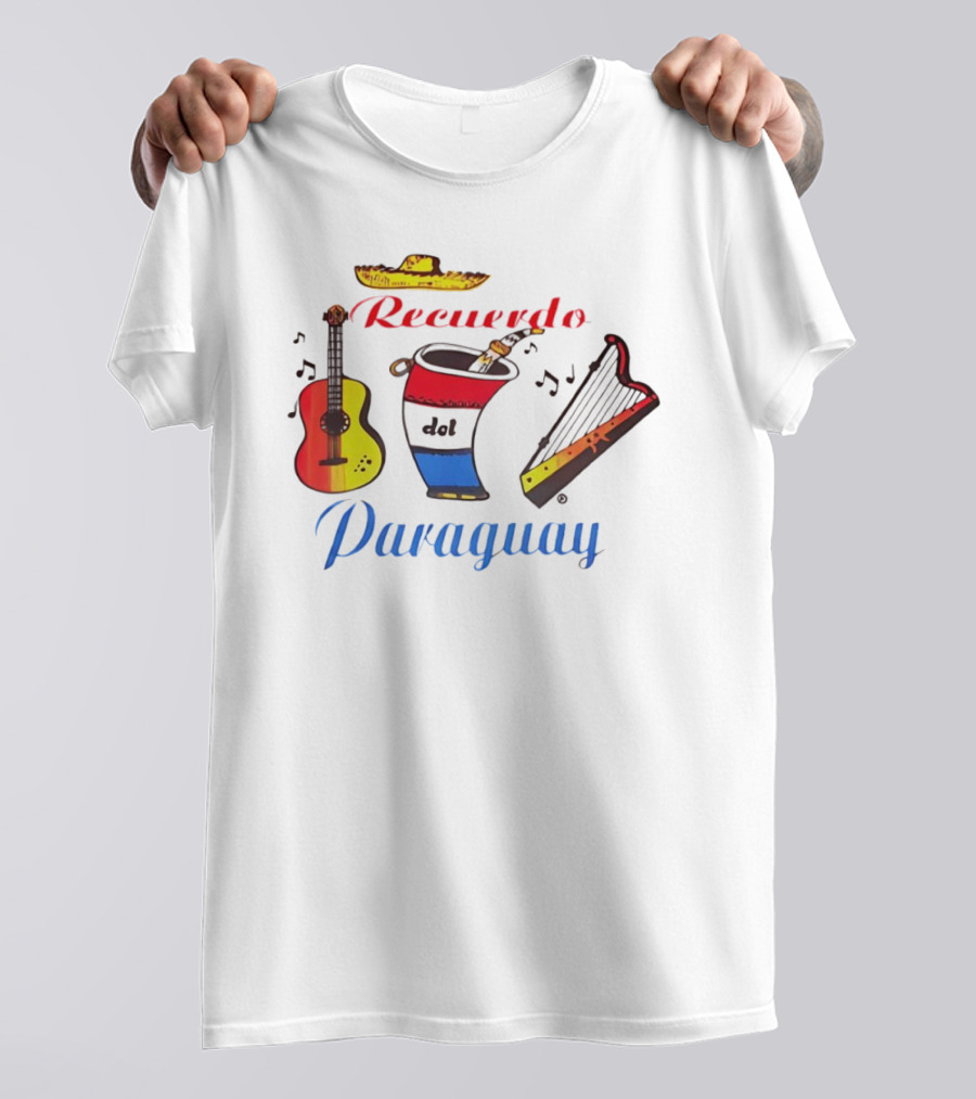 Recuerdo Del Paraguay Sombrero Guitar Mate Harp Music Notes T-Shirt