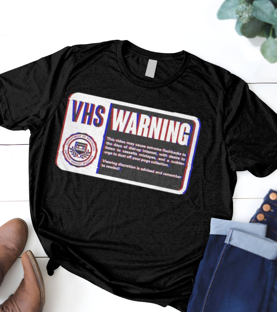VHS Warning Retro Flashbacks Dial-up Internet Cassette Mixtapes Pogs Collection T-Shirt