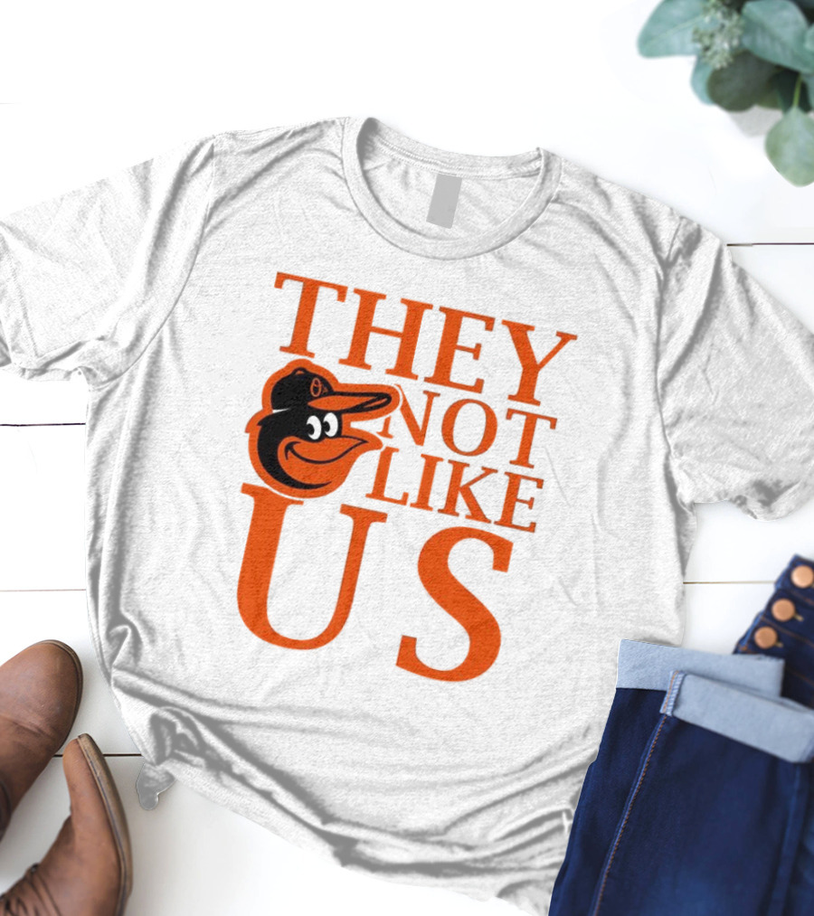 Baltimore Orioles They Not Like Us Bold Orange Text With Bird Graphic T-Shirt