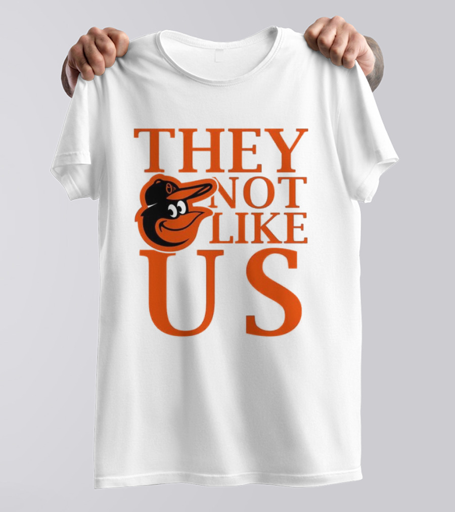 Baltimore Orioles They Not Like Us Bold Orange Text With Bird Graphic T-Shirt