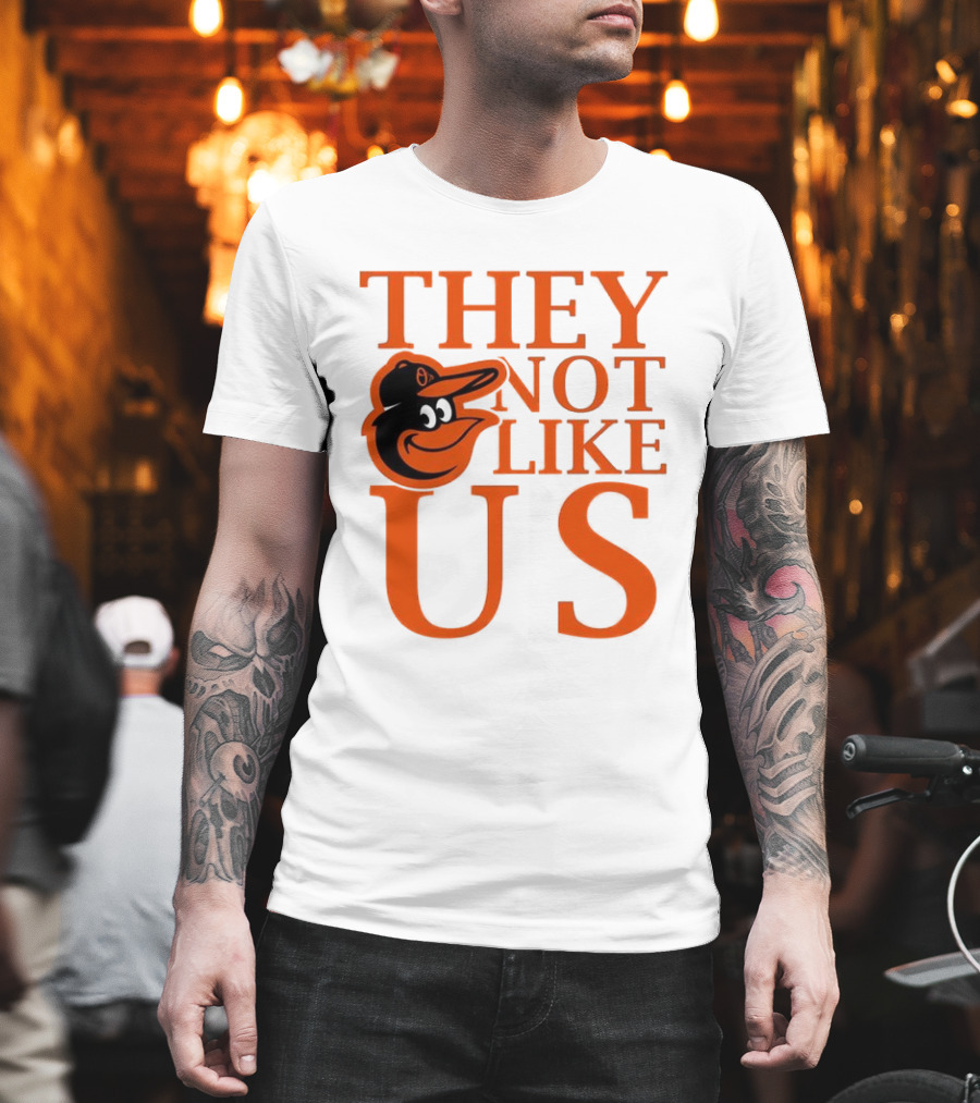 Baltimore Orioles They Not Like Us Bold Orange Text With Bird Graphic T-Shirt