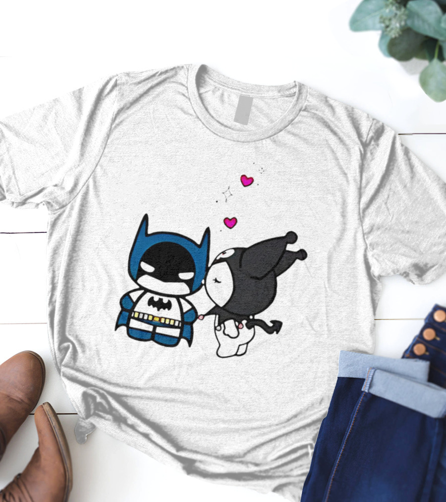 Batman Kuromi Kiss Cartoon With Hearts T-Shirt