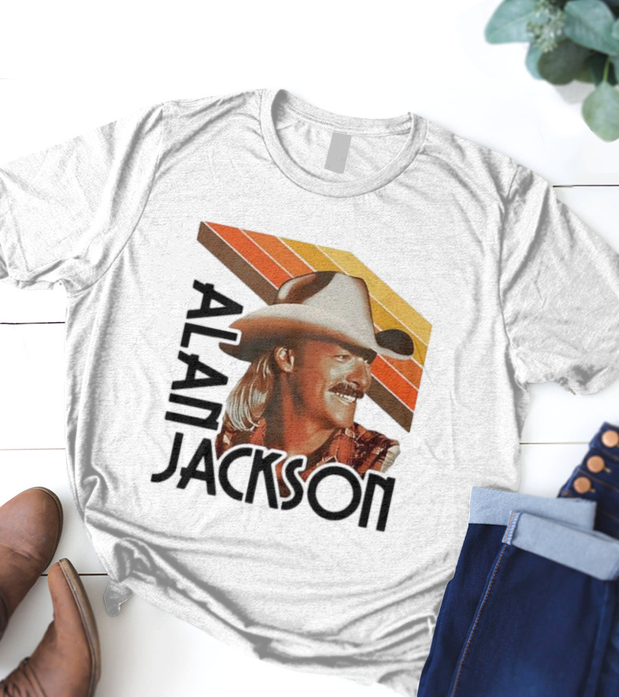 Alan Jackson Cowboy Hat Vintage Style Retro Stripes T-Shirt
