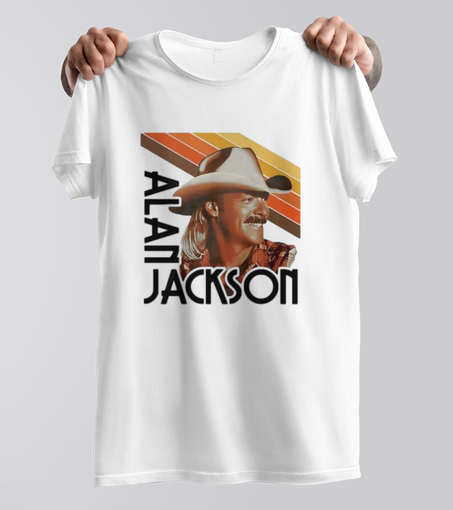 Alan Jackson Cowboy Hat Vintage Style Retro Stripes T-Shirt