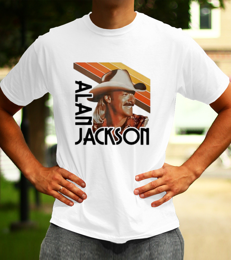 Alan Jackson Cowboy Hat Vintage Style Retro Stripes T-Shirt