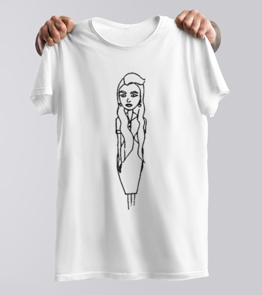 Amanda Bynes X Asspizza Long Hair Black And White Sketch T-Shirt