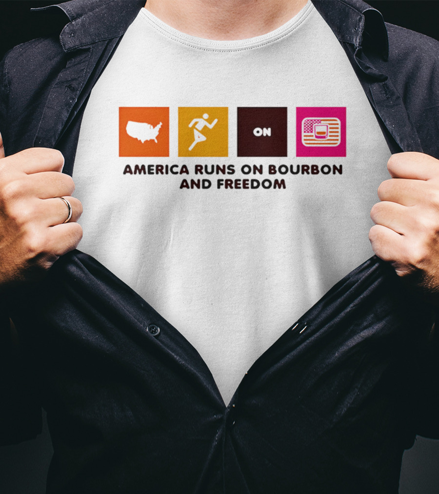 America Runs On Bourbon And Freedom Map Runner Flag T-Shirt