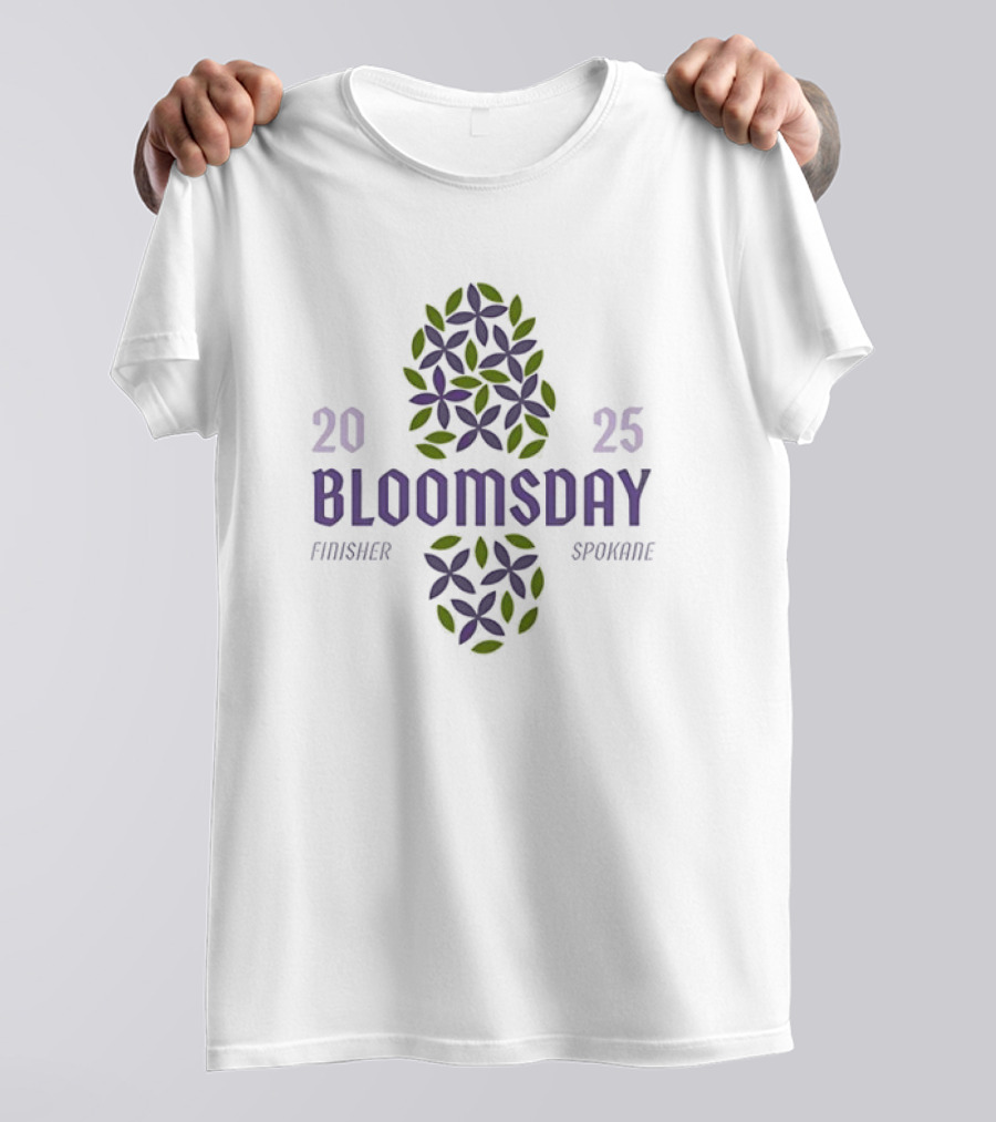 Bloomsday Finisher Spokane 2025 Footprint Leaves Floral Theme T-Shirt