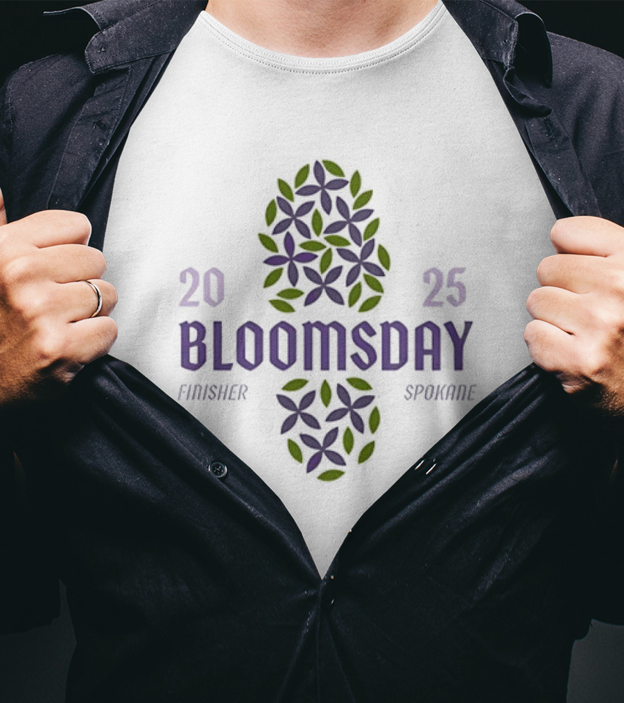 Bloomsday Finisher Spokane 2025 Footprint Leaves Floral Theme T-Shirt