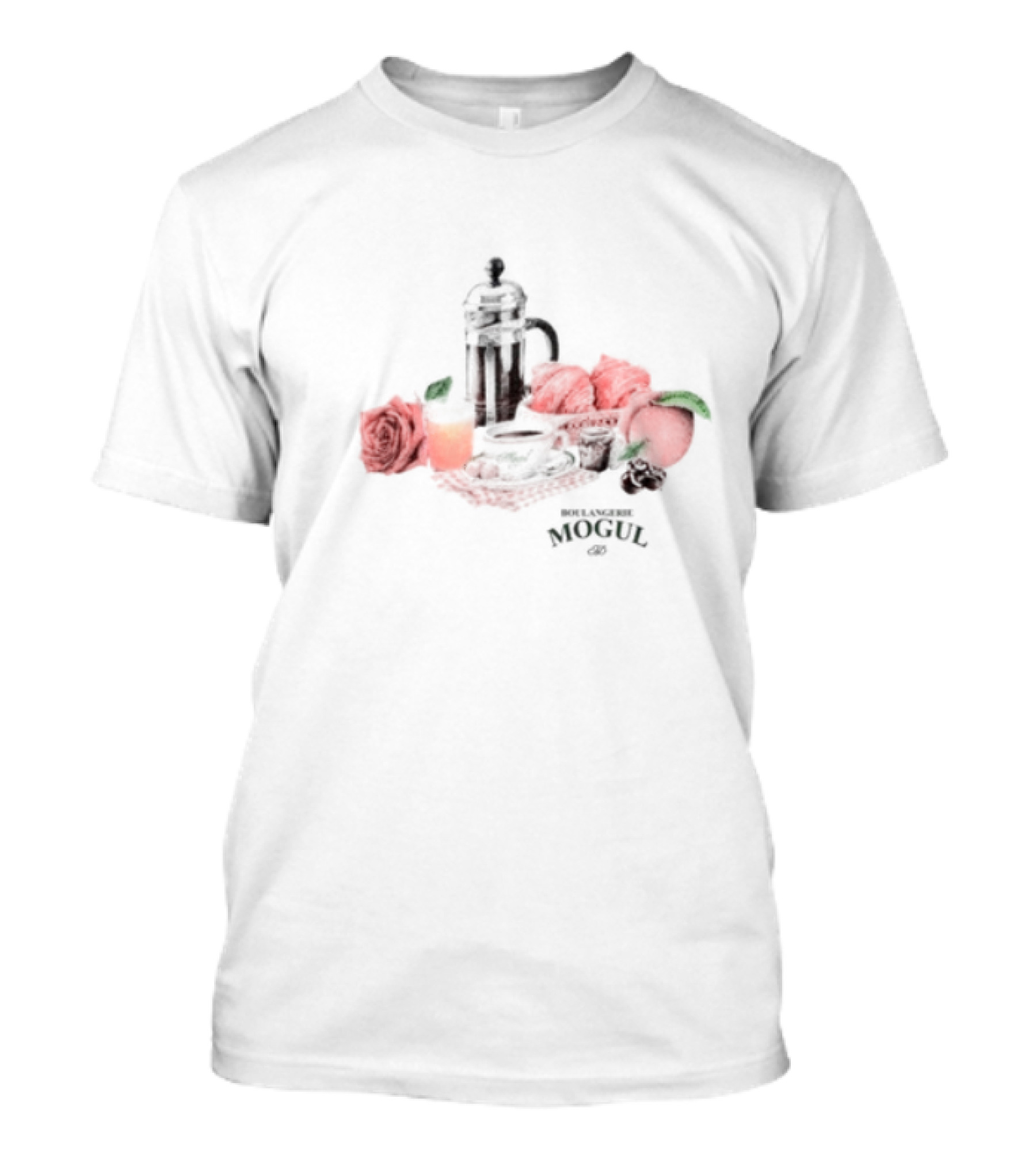 Boulangerie Mogul French Press Rose Croissant Breakfast T-Shirt