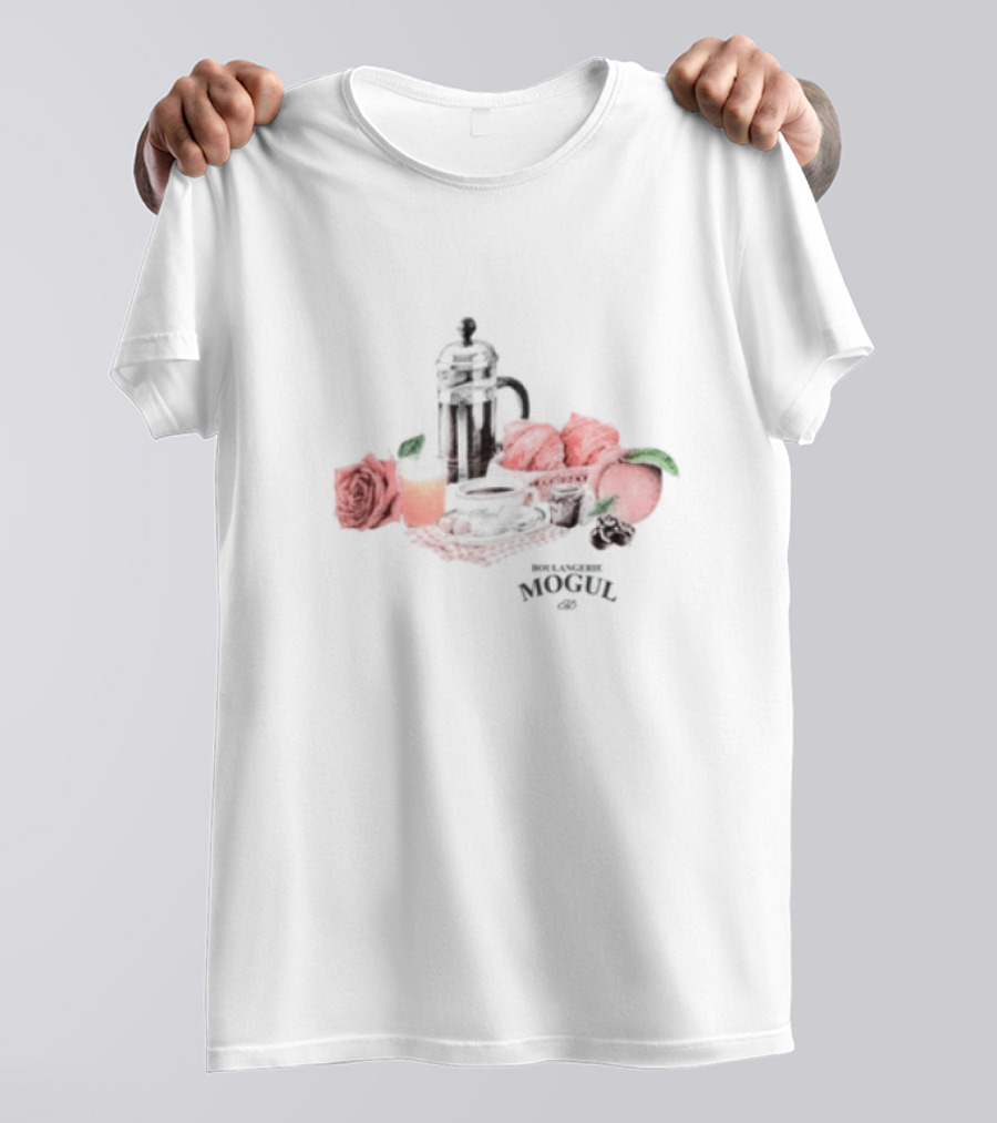 Boulangerie Mogul French Press Rose Croissant Breakfast T-Shirt