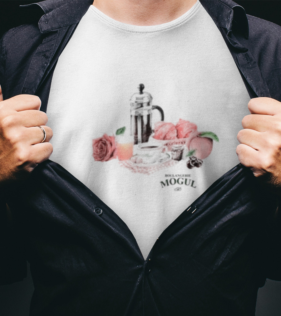 Boulangerie Mogul French Press Rose Croissant Breakfast T-Shirt