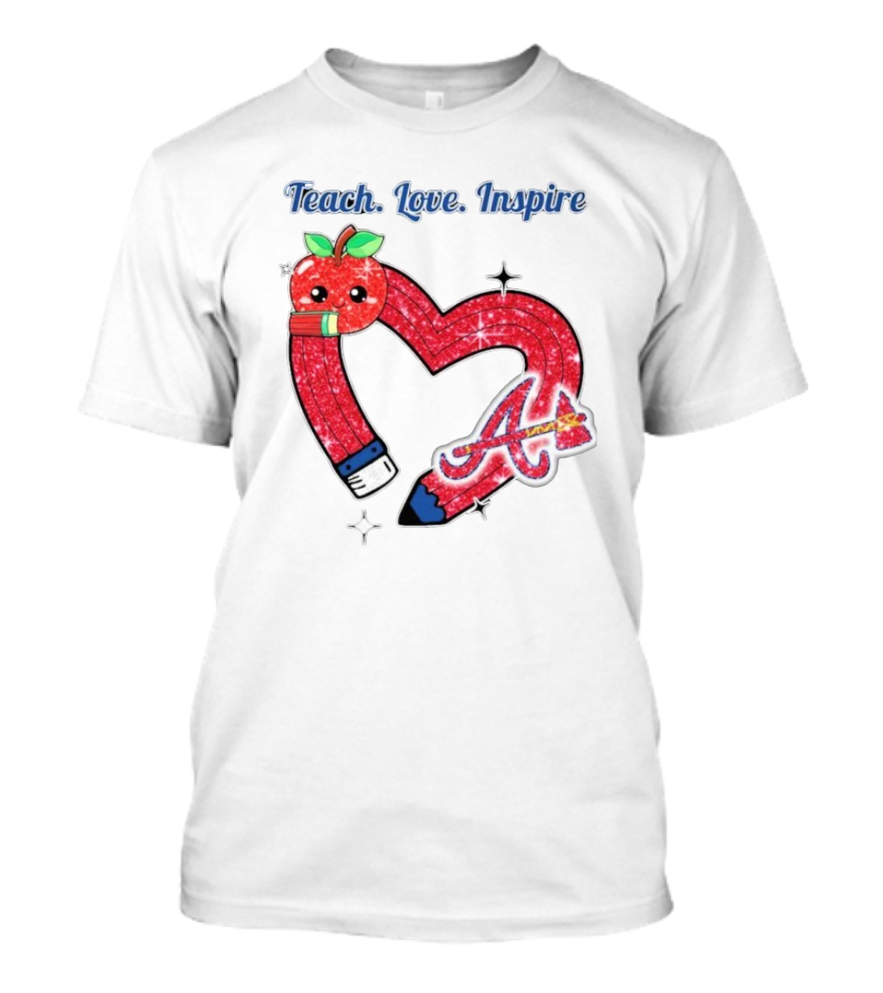 Atlanta Braves Teach Love Inspire Apple Heart Sparkle T-Shirt