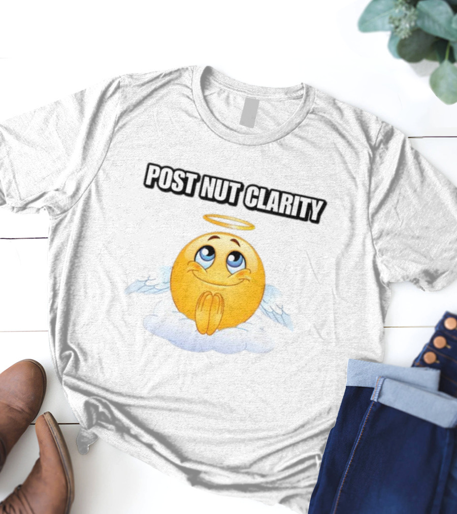 Cringeytees Post Nut Clarity Angel Emoji On Cloud T-Shirt