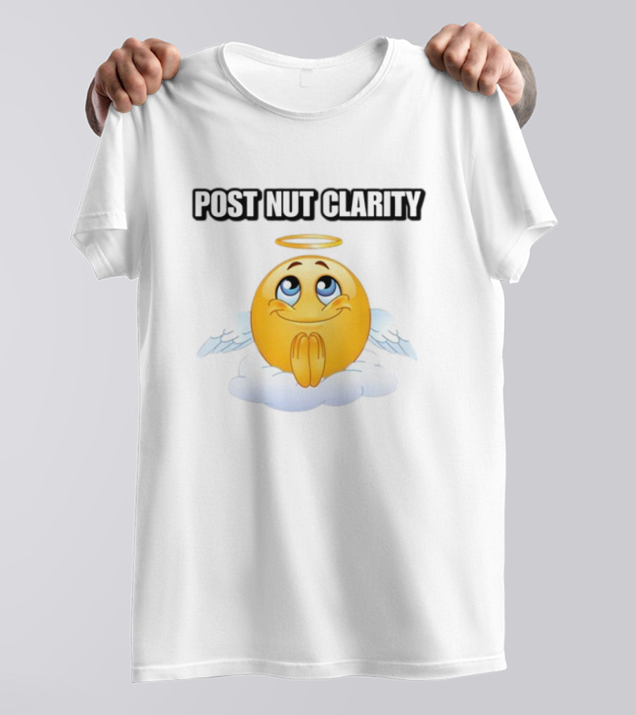 Cringeytees Post Nut Clarity Angel Emoji On Cloud T-Shirt