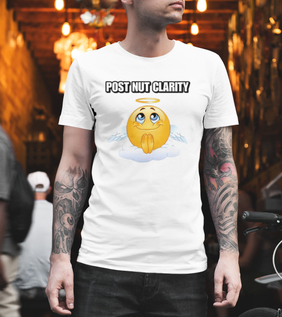 Cringeytees Post Nut Clarity Angel Emoji On Cloud T-Shirt