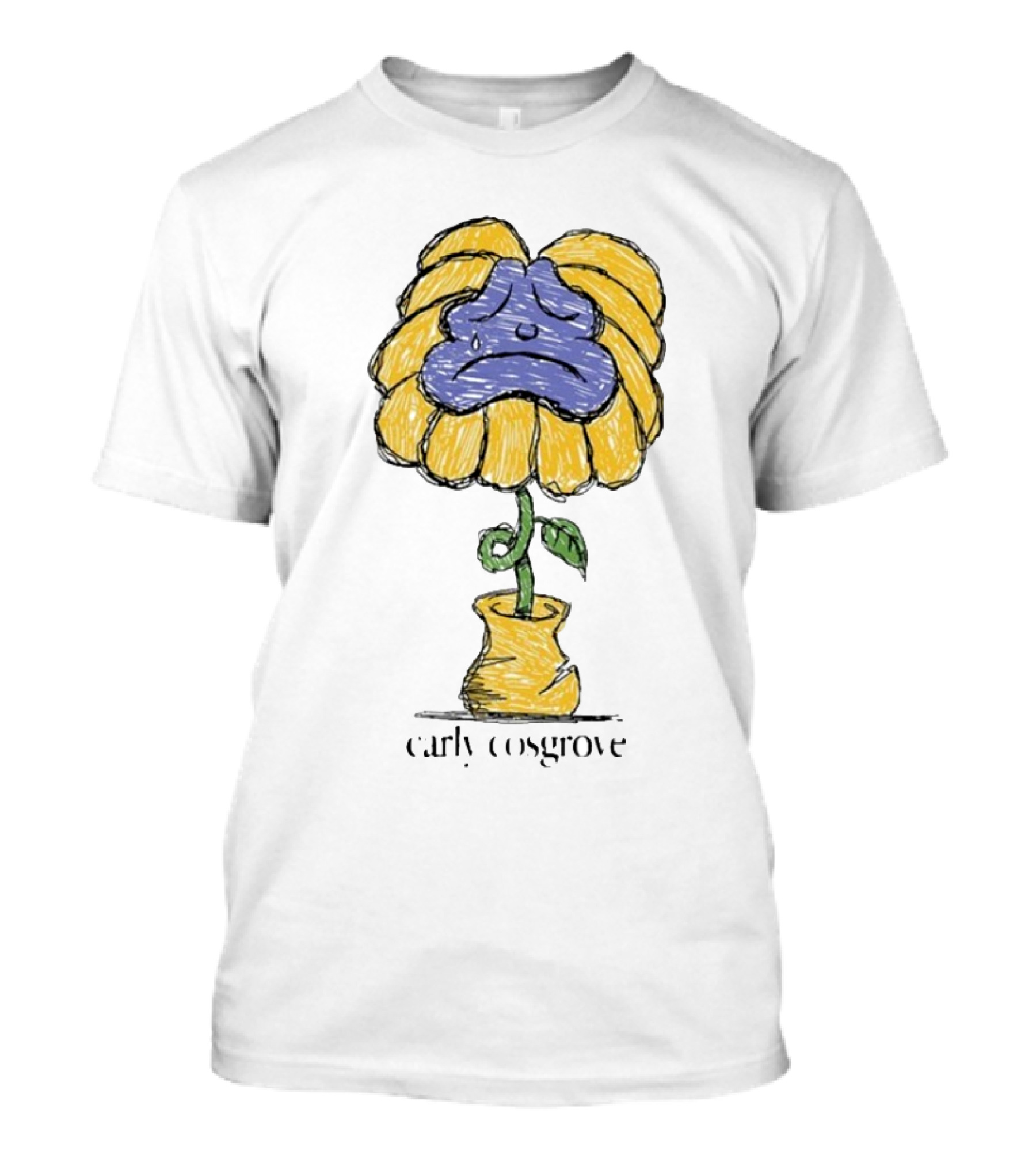 Carly Cosgrove Sad Flower Yellow Petals Blue Face Bloom T-Shirt