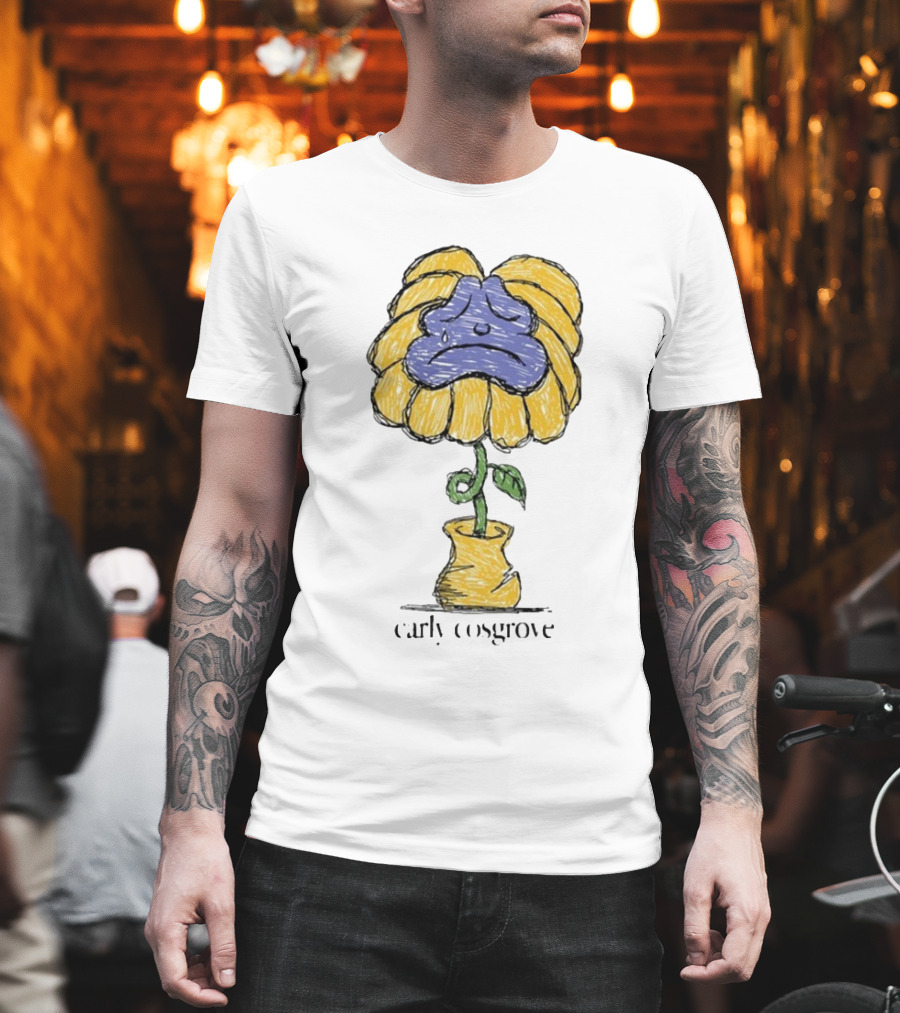 Carly Cosgrove Sad Flower Yellow Petals Blue Face Bloom T-Shirt