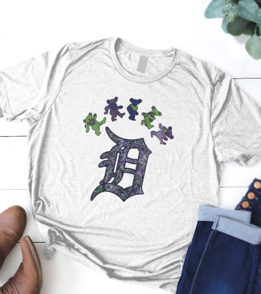 Detroit Tigers Grateful Dead Night 2025 Bears And D Logo T-Shirt