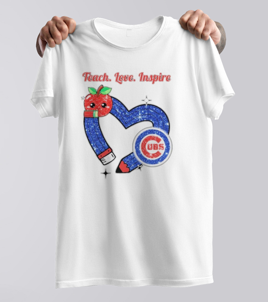 Chicago Cubs Teach Love Inspire Apple Pencil Heart T-Shirt