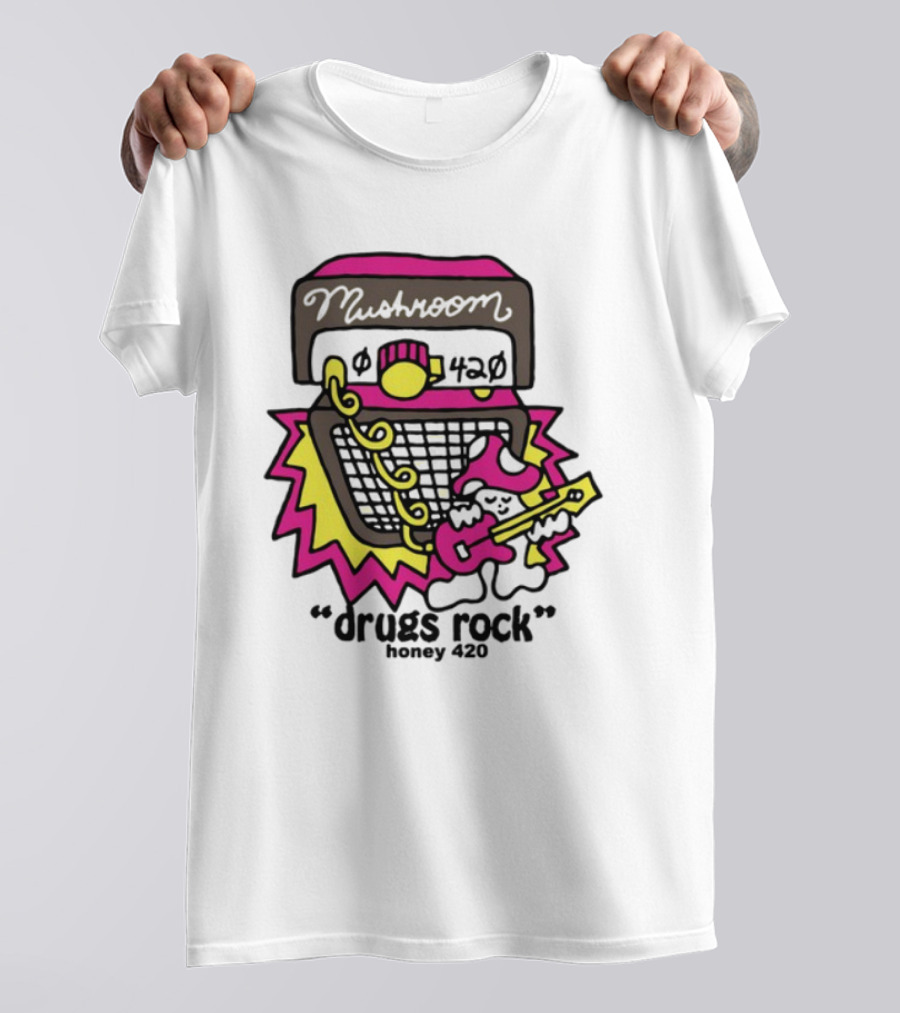 Drugs Rock Honey 420 Guitar Amp Bold Neon Art Style T-Shirt