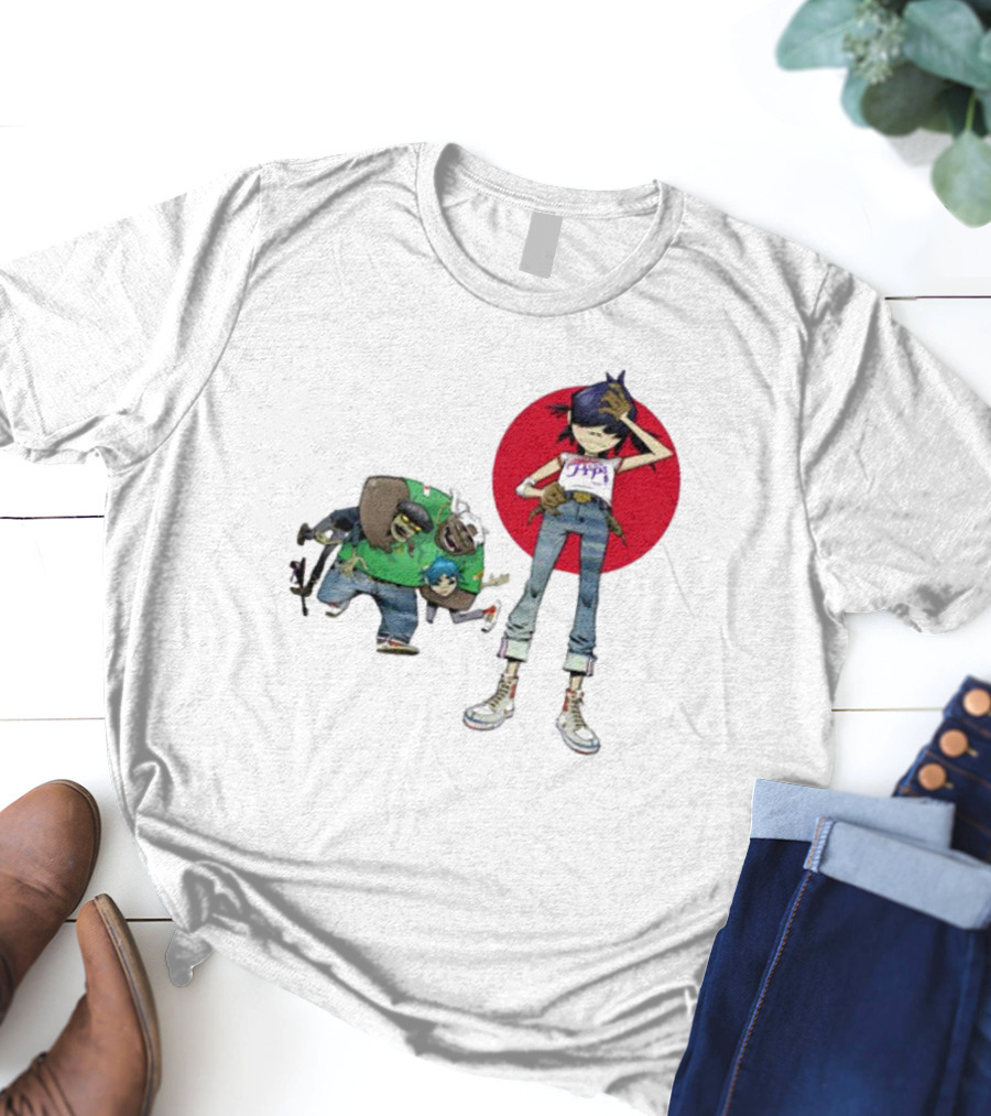 Gorillaz Invisible Sun Japanese Red Circle Band Members T-Shirt