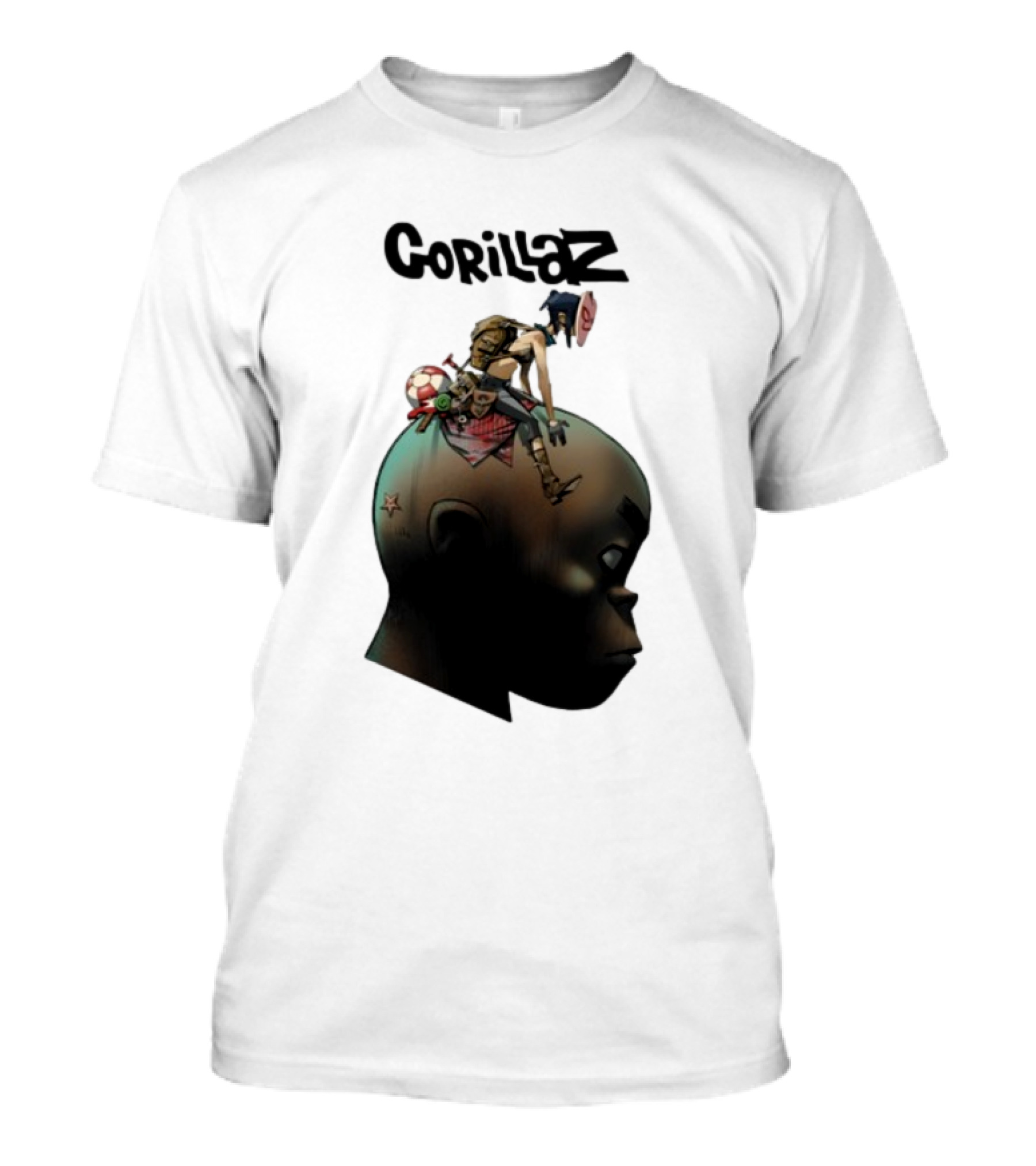 Gorillaz Plastic Beach Animated Character On Head T-Shirt