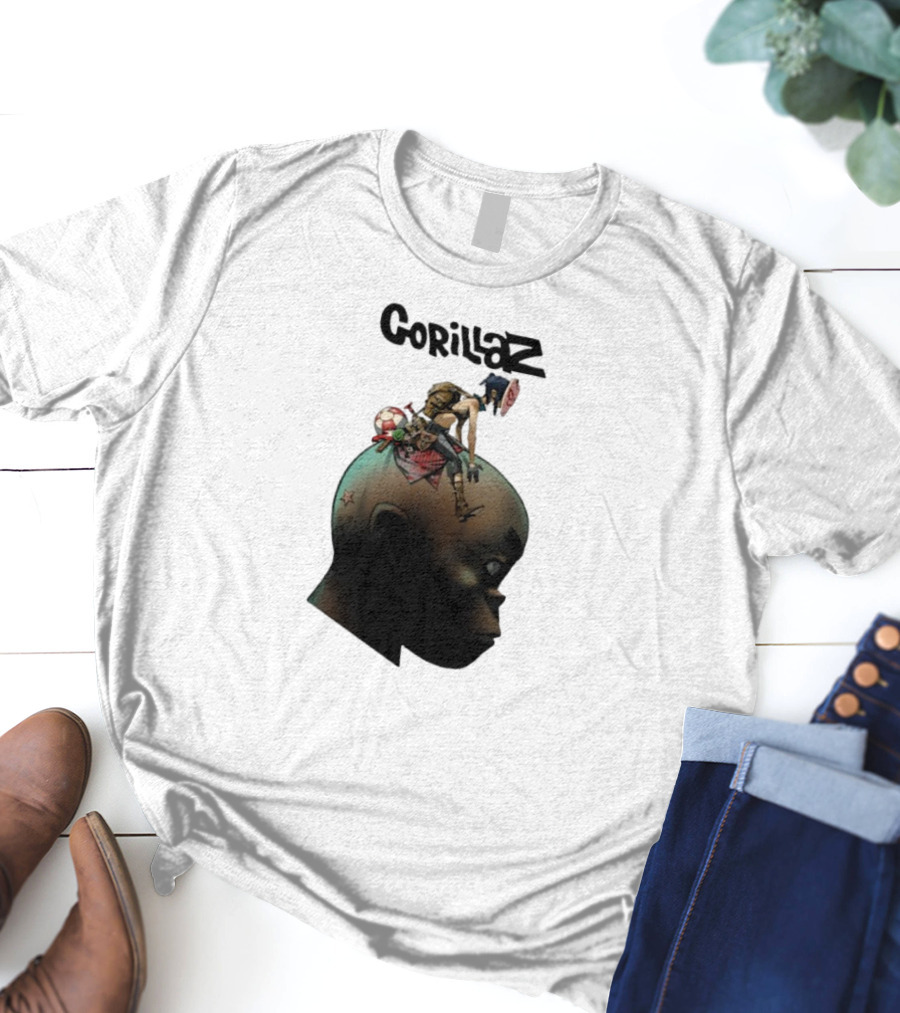 Gorillaz Plastic Beach Animated Character On Head T-Shirt