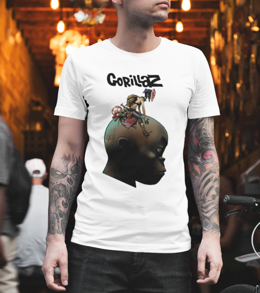 Gorillaz Plastic Beach Animated Character On Head T-Shirt