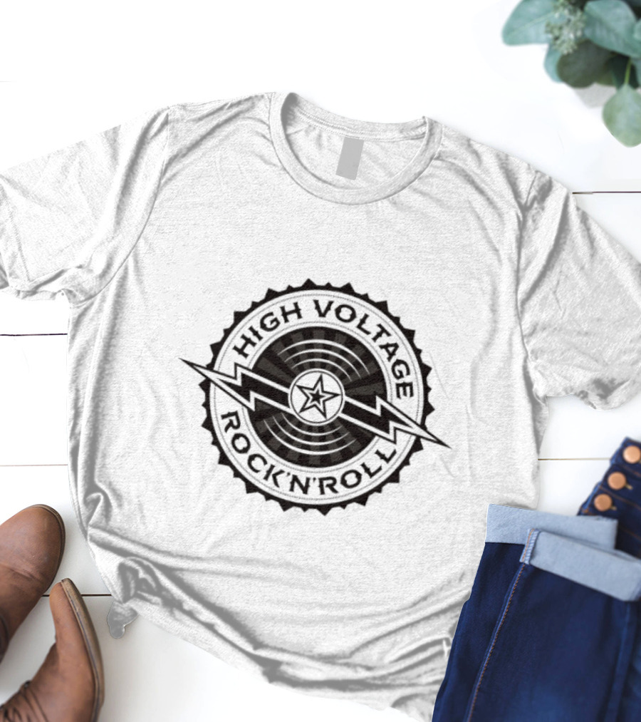 High Voltage Rock N Roll Starburst Lightning Bolt Emblem T-Shirt