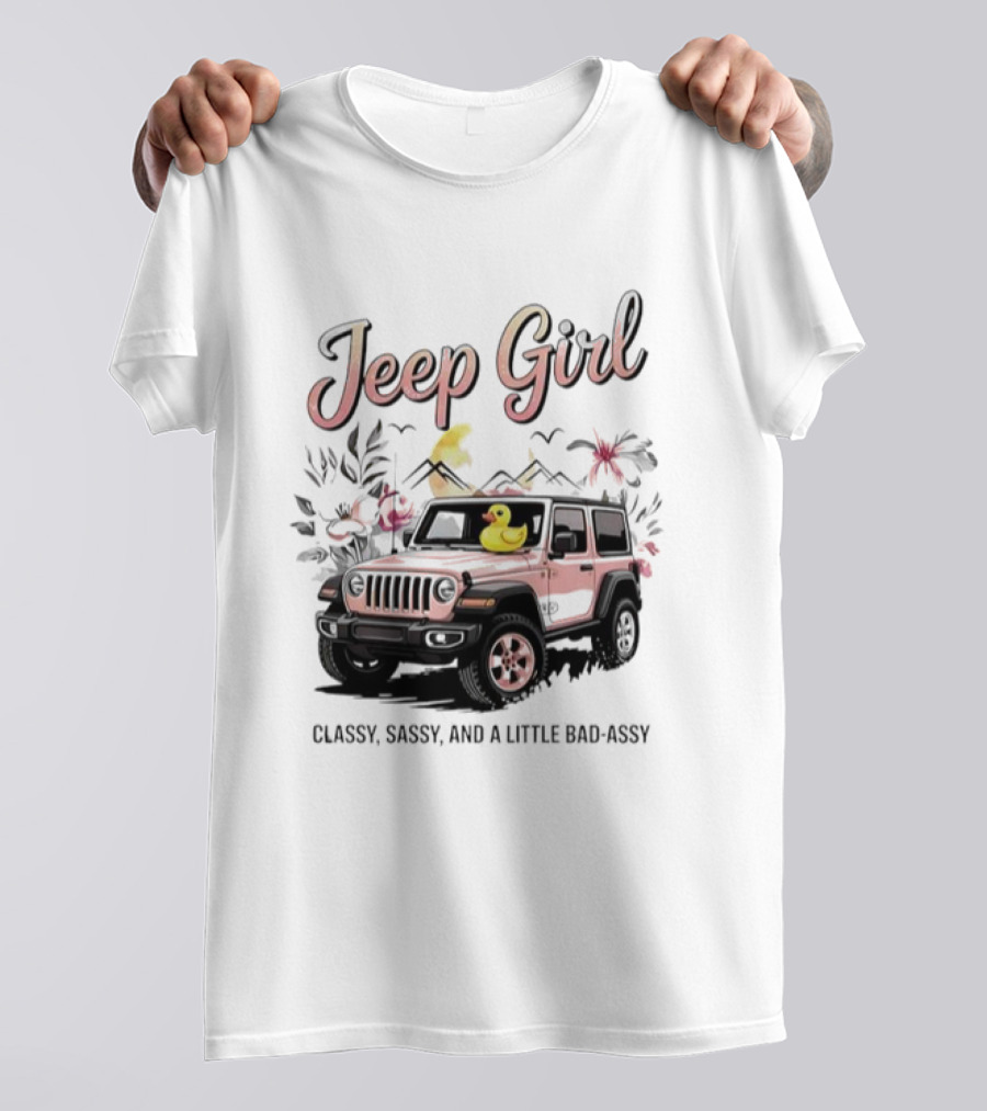 Jeep Girl Classy Sassy And Little Bad-Assy Pink Jeep Rubber Duck Floral Bunnies T-Shirt